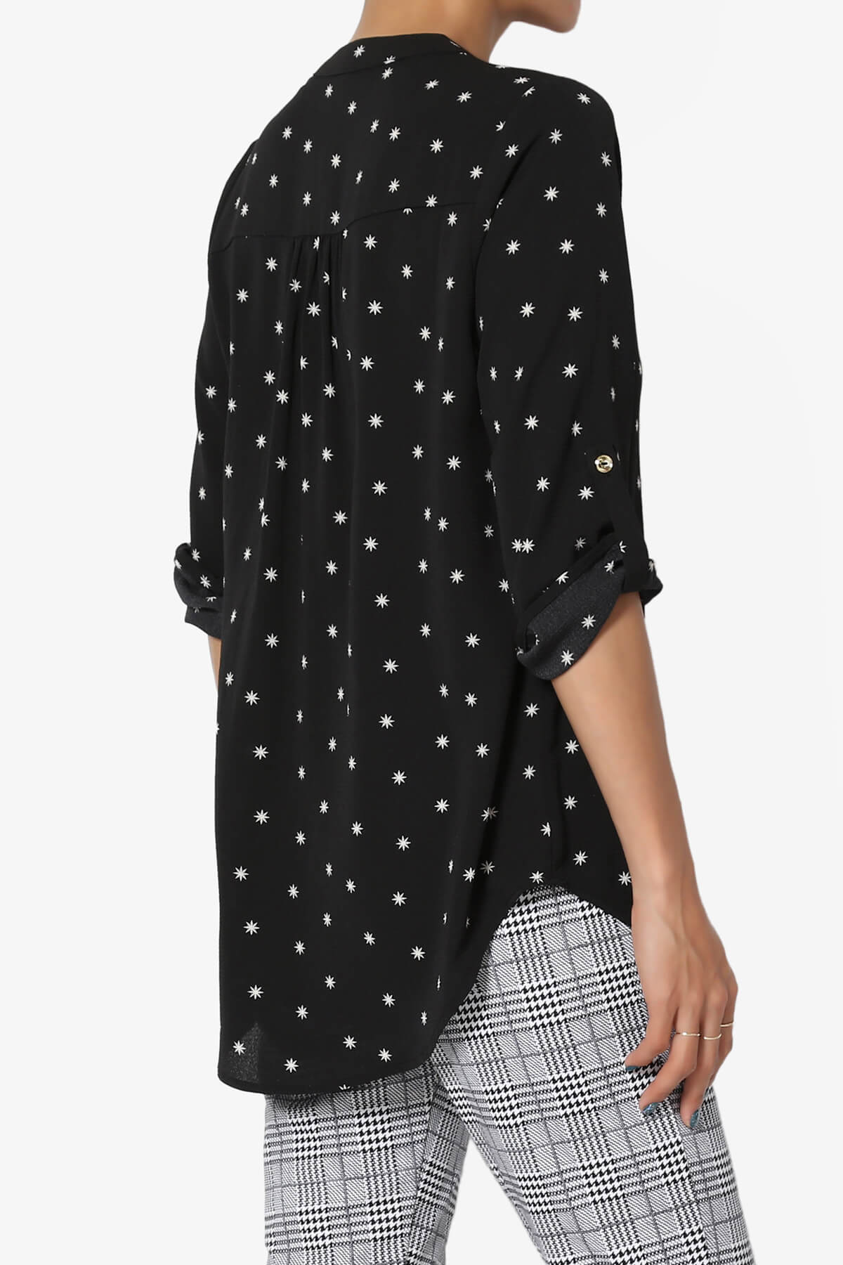 Load image into Gallery viewer, Victoria Snowflake Split Neck Blouse BLACK_4
