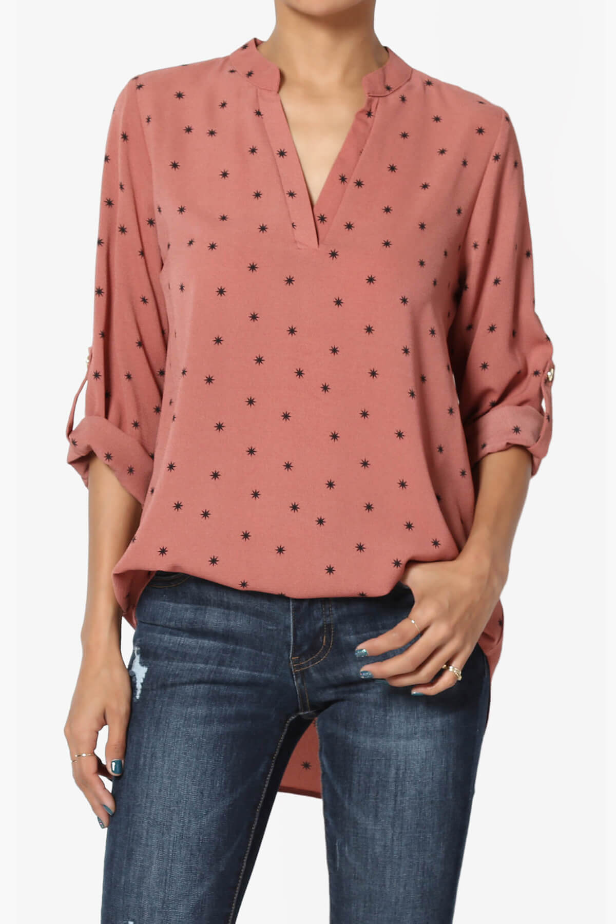 Load image into Gallery viewer, Victoria Snowflake Split Neck Blouse MAUVE_1
