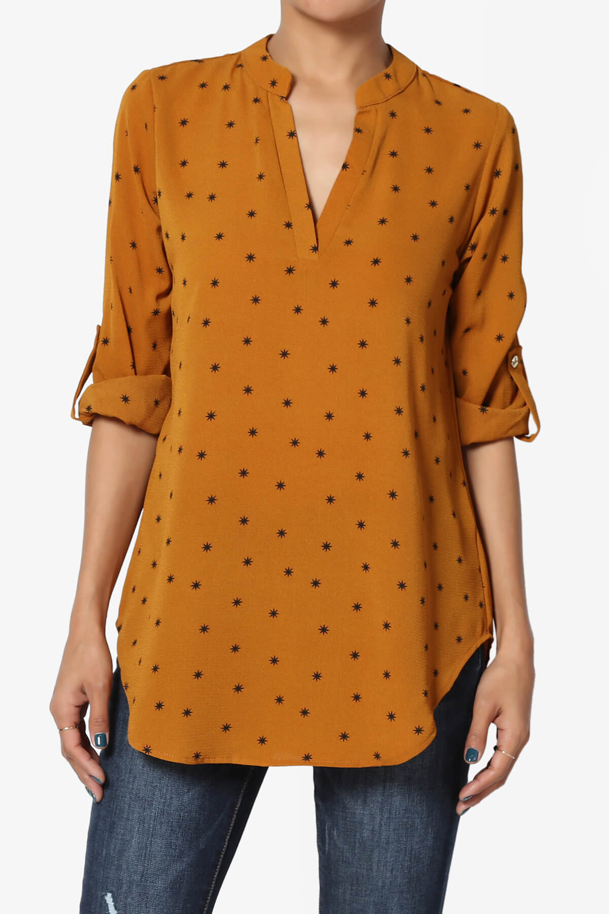 Victoria Snowflake Split Neck Blouse MUSTARD_1