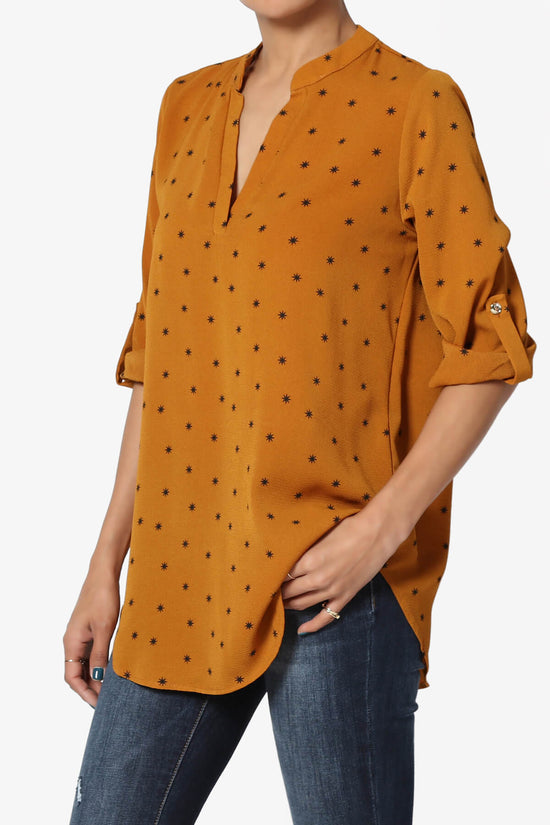 Load image into Gallery viewer, Victoria Snowflake Split Neck Blouse MUSTARD_3
