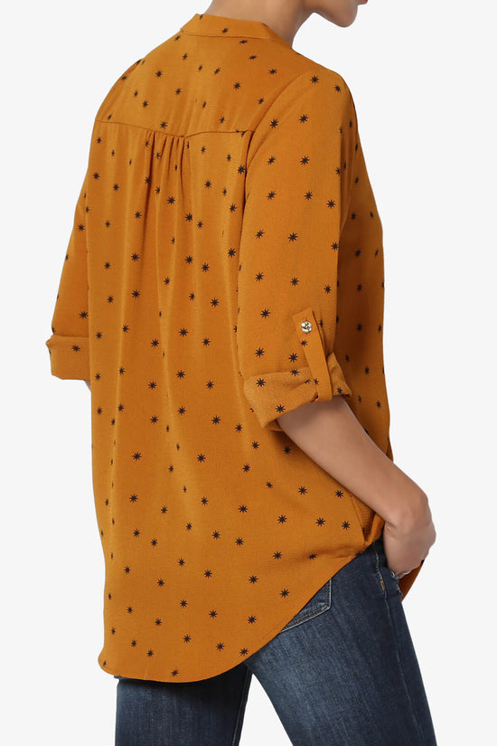 Load image into Gallery viewer, Victoria Snowflake Split Neck Blouse MUSTARD_4
