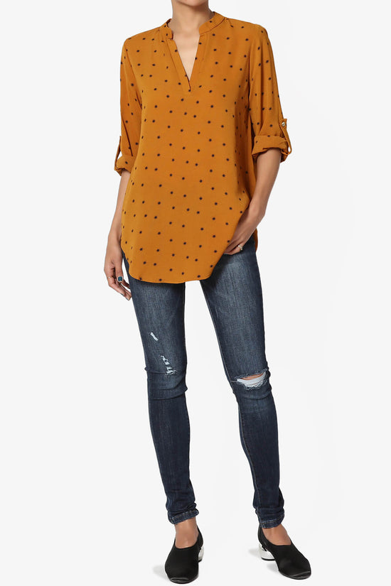 Load image into Gallery viewer, Victoria Snowflake Split Neck Blouse MUSTARD_6
