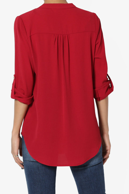 Load image into Gallery viewer, Victoria Tab Sleeve Split Neck Blouse BURGUNDY_2
