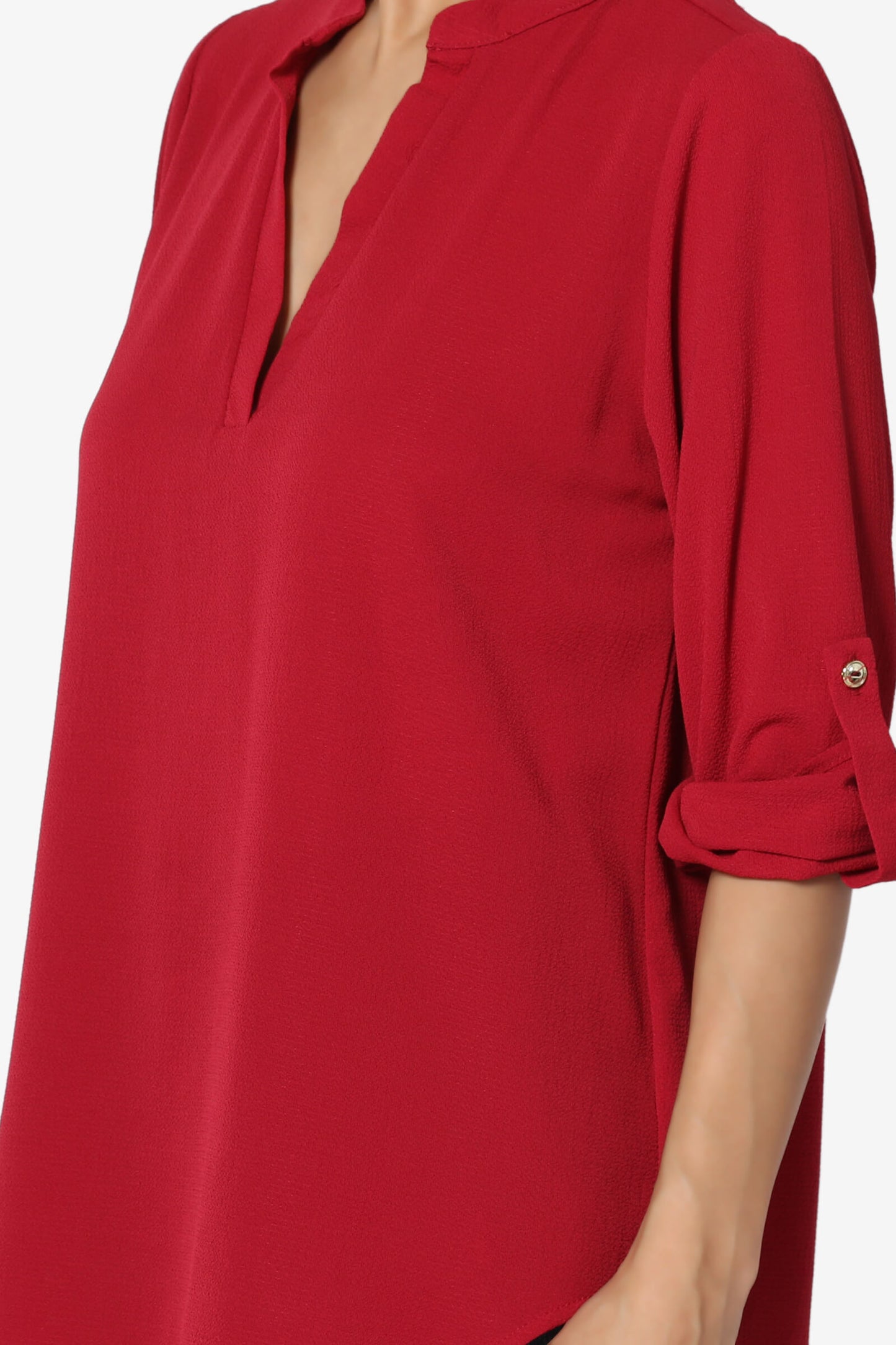 Load image into Gallery viewer, Victoria Tab Sleeve Split Neck Blouse BURGUNDY_5
