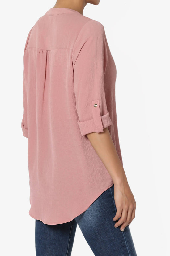 Load image into Gallery viewer, Victoria Tab Sleeve Split Neck Blouse MAUVE_4
