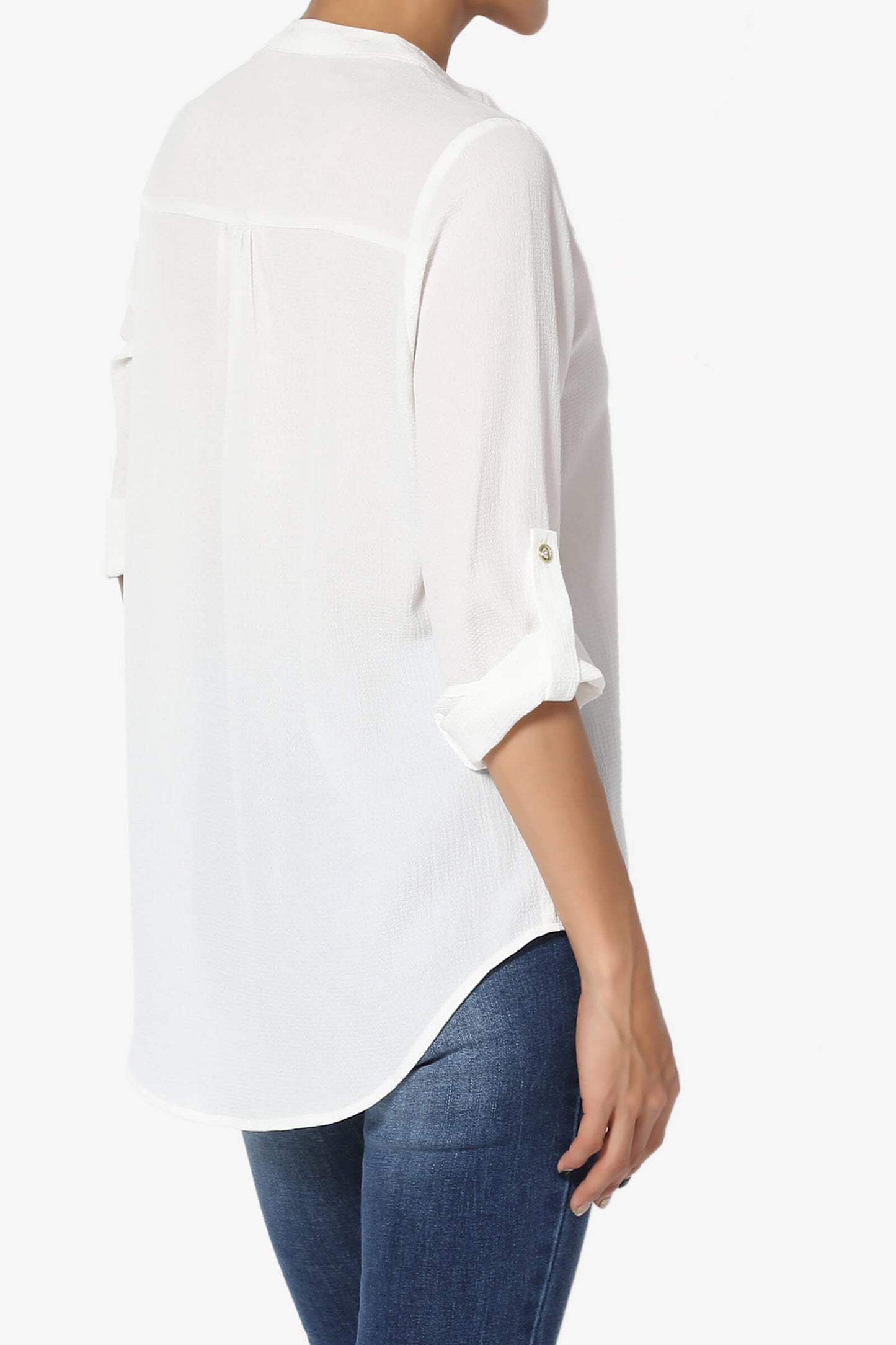 Load image into Gallery viewer, Victoria Tab Sleeve Split Neck Blouse WHITE_4
