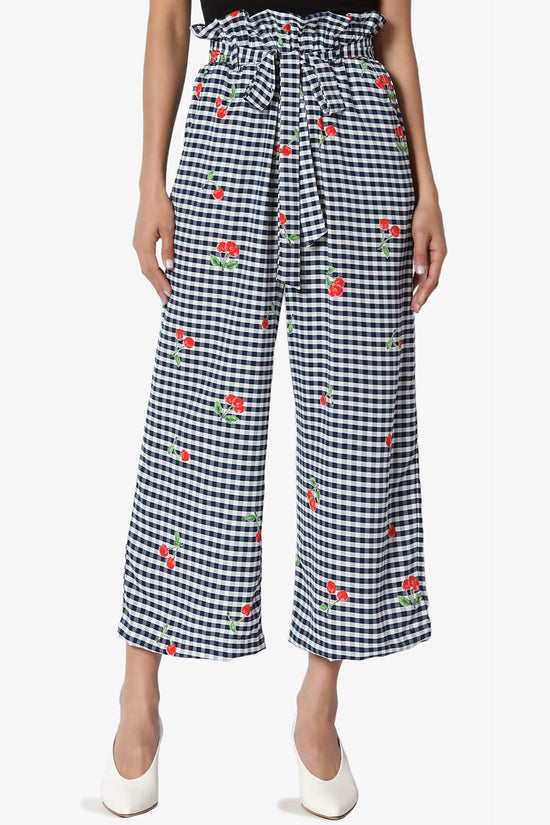 Load image into Gallery viewer, Sauvie Cherry Checked Paperbag Culotte Pants NAVY_1
