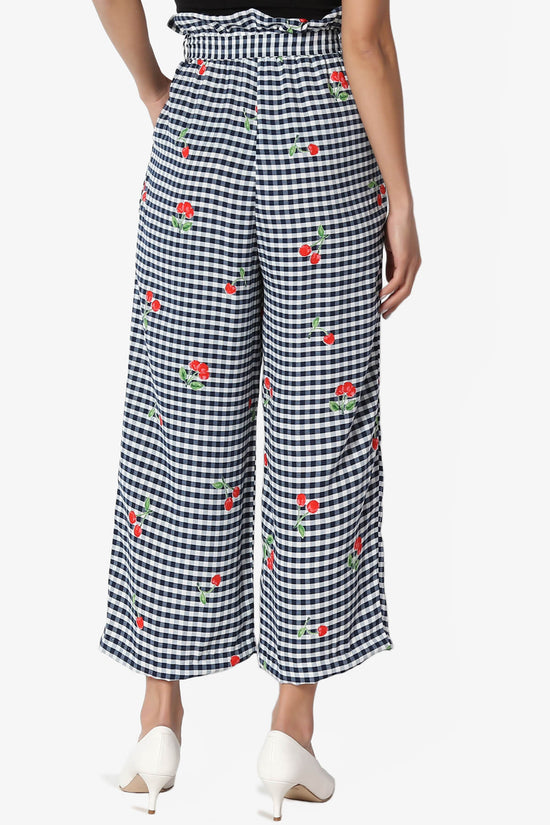 Sauvie Cherry Checked Paperbag Culotte Pants NAVY_2