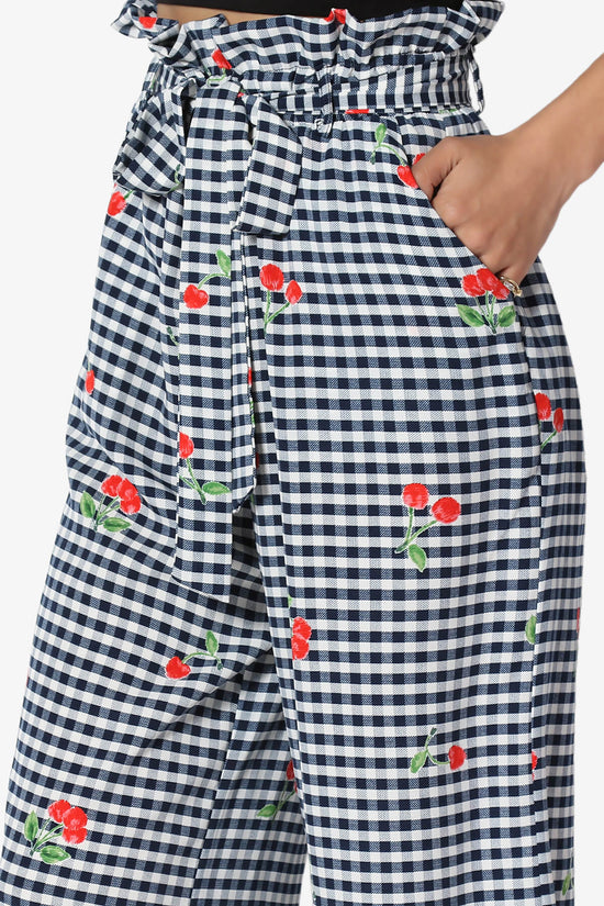 Sauvie Cherry Checked Paperbag Culotte Pants NAVY_5