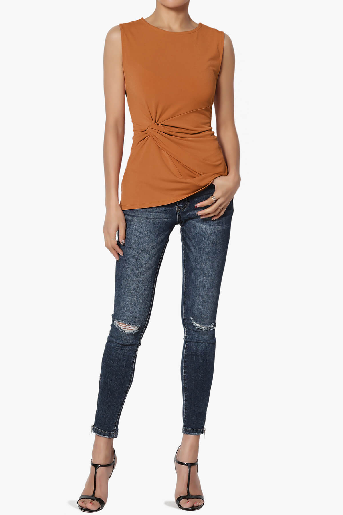 Load image into Gallery viewer, Qutie Knot Front Tank Top ALMOND_6

