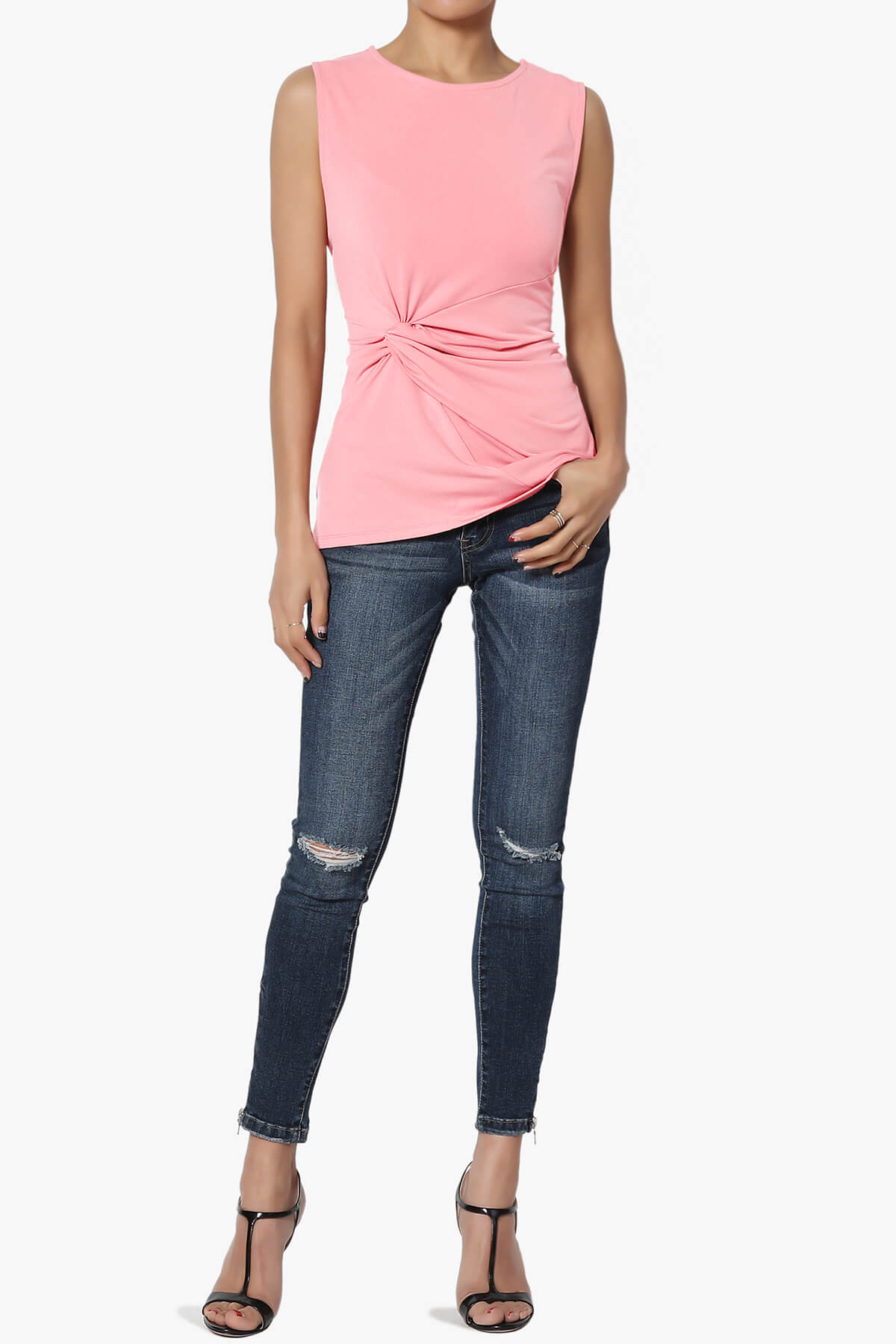 Qutie Knot Front Tank Top BRIGHT PINK_6