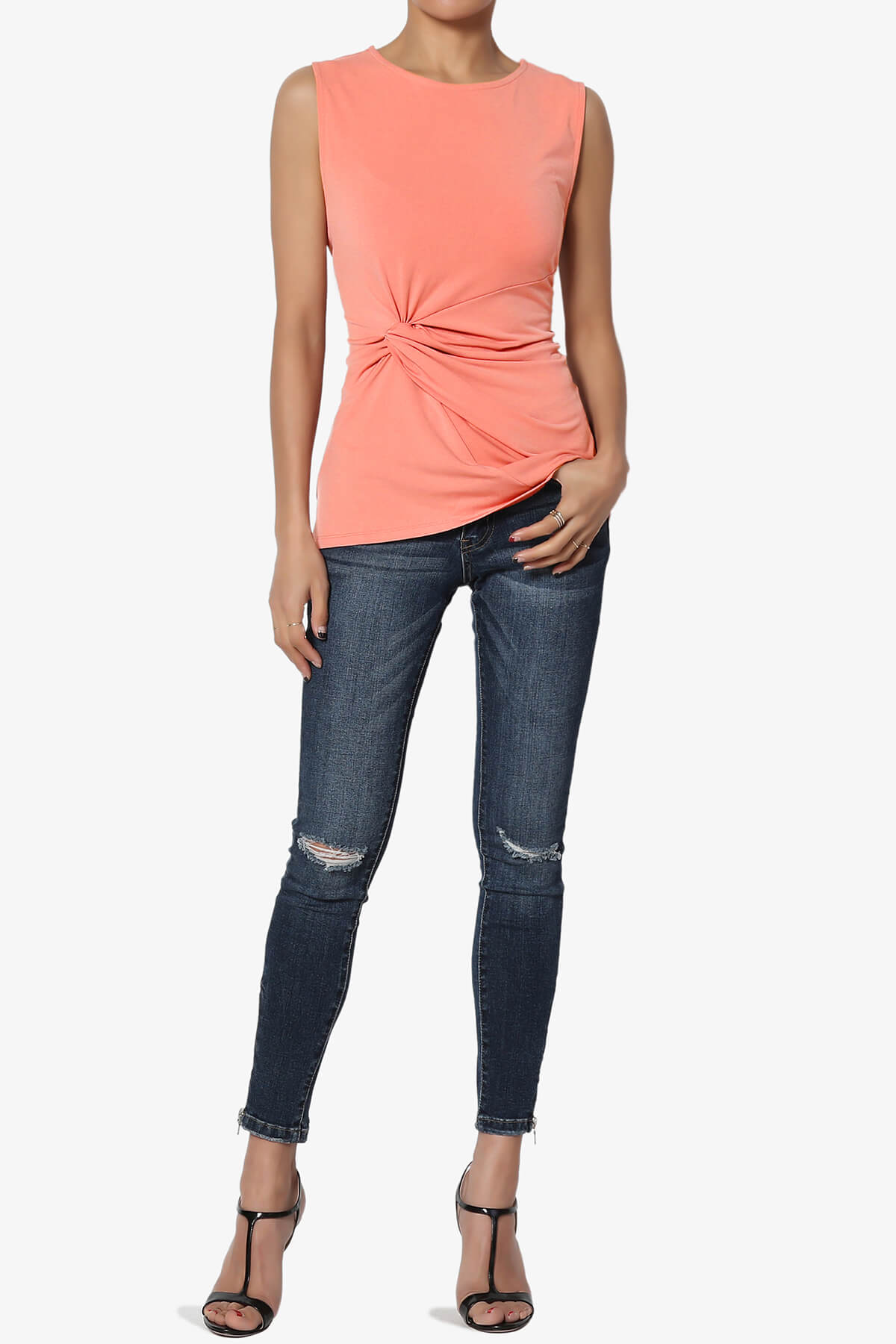 Load image into Gallery viewer, Qutie Knot Front Tank Top CORAL_6
