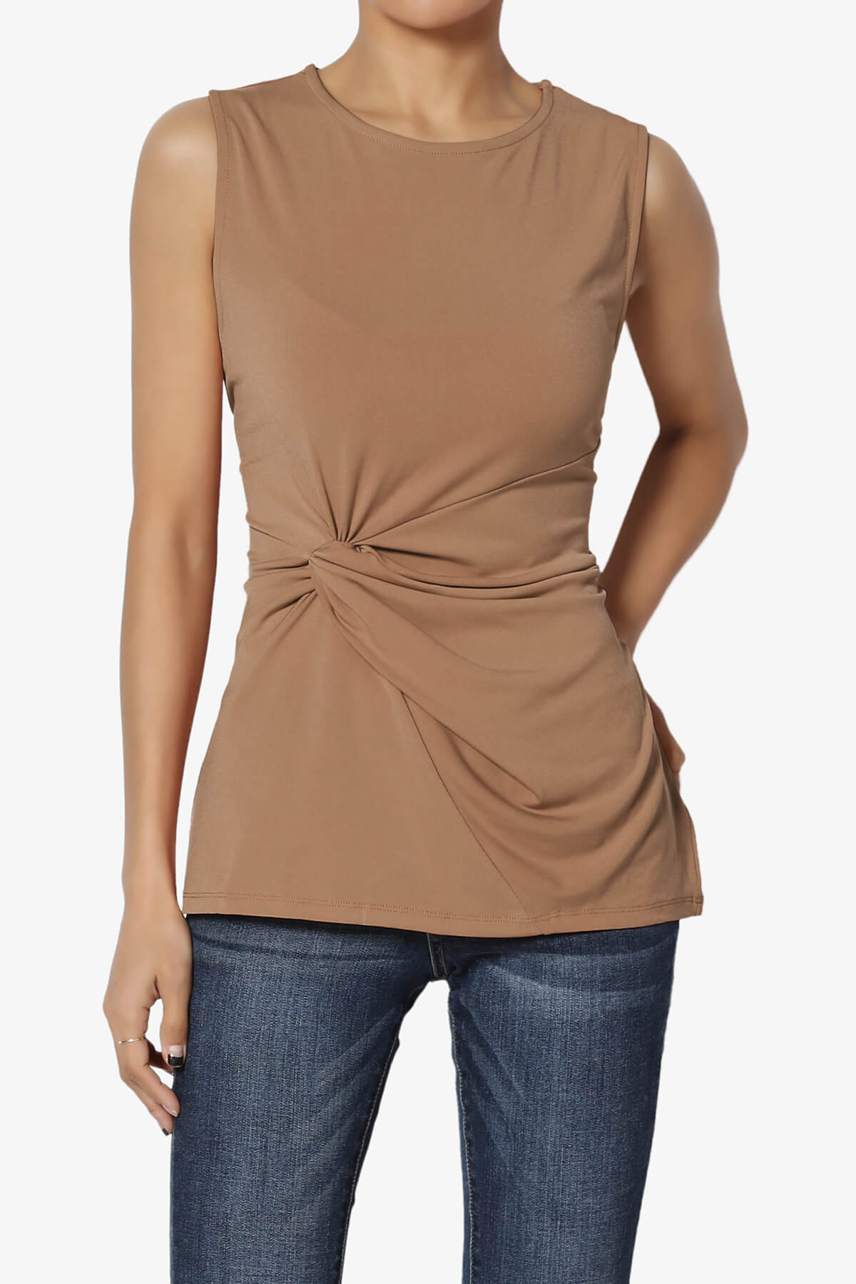 Load image into Gallery viewer, Qutie Knot Front Tank Top DEEP CAMEL_1
