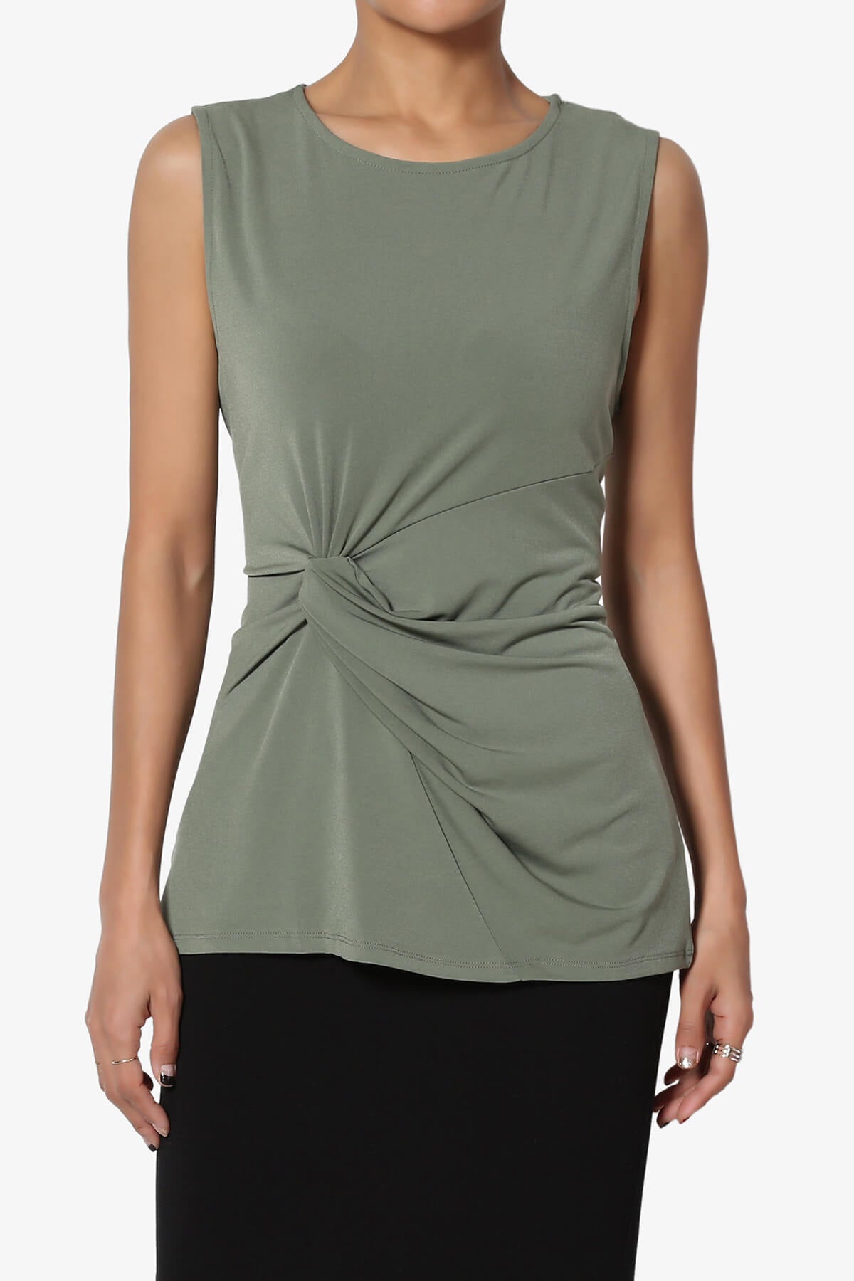 Load image into Gallery viewer, Qutie Knot Front Tank Top DUSTY OLIVE_1
