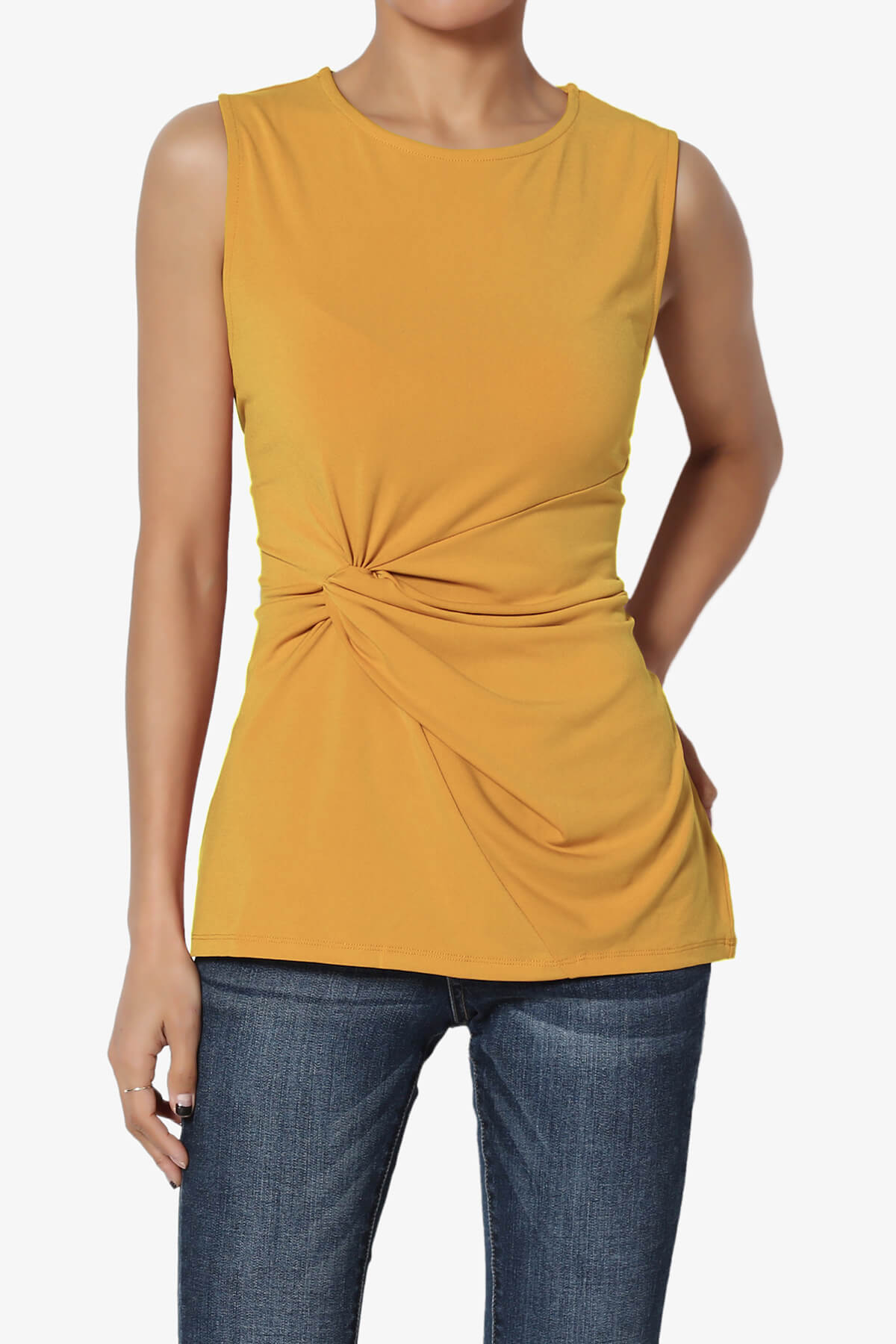 Load image into Gallery viewer, Qutie Knot Front Tank Top GOLDEN MUSTARD_1
