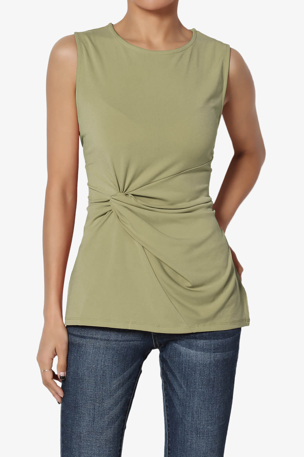Load image into Gallery viewer, Qutie Knot Front Tank Top KHAKI GREEN_1

