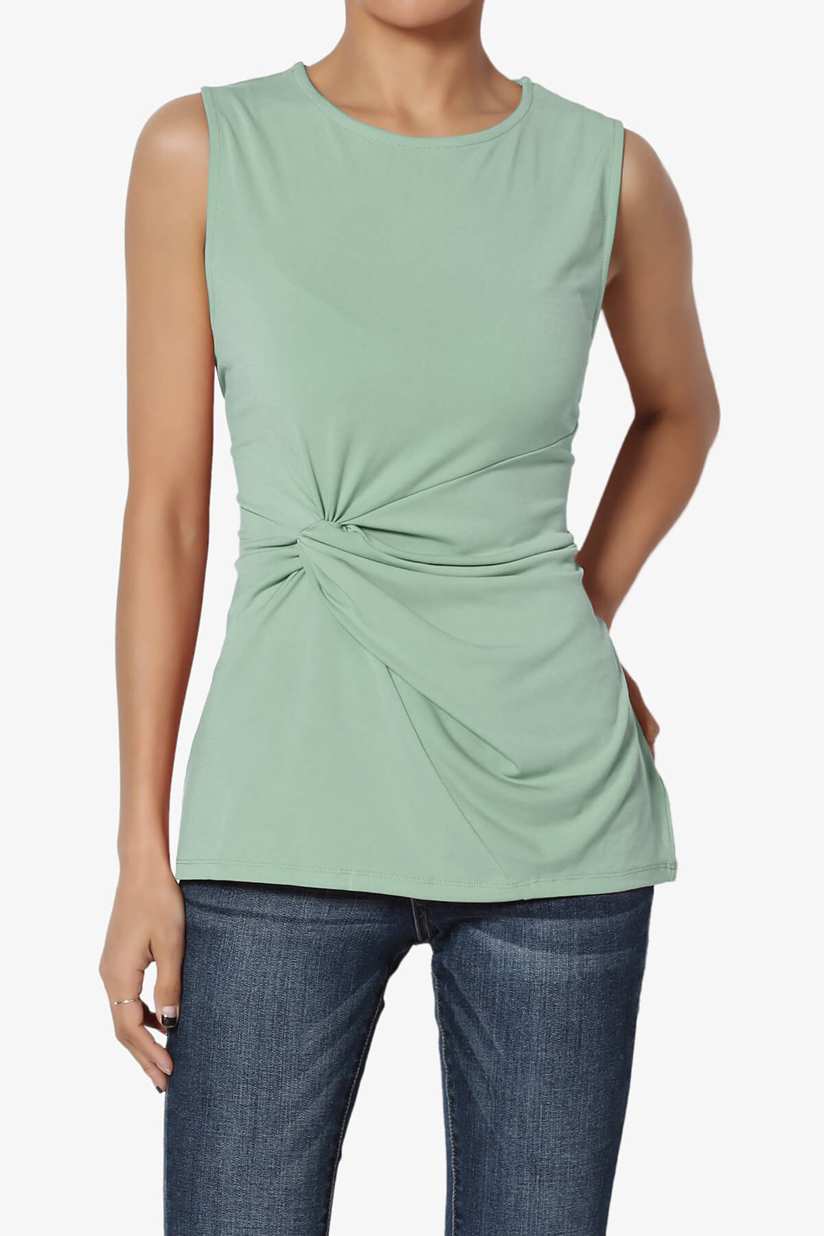 Load image into Gallery viewer, Qutie Knot Front Tank Top LIGHT GREEN_1
