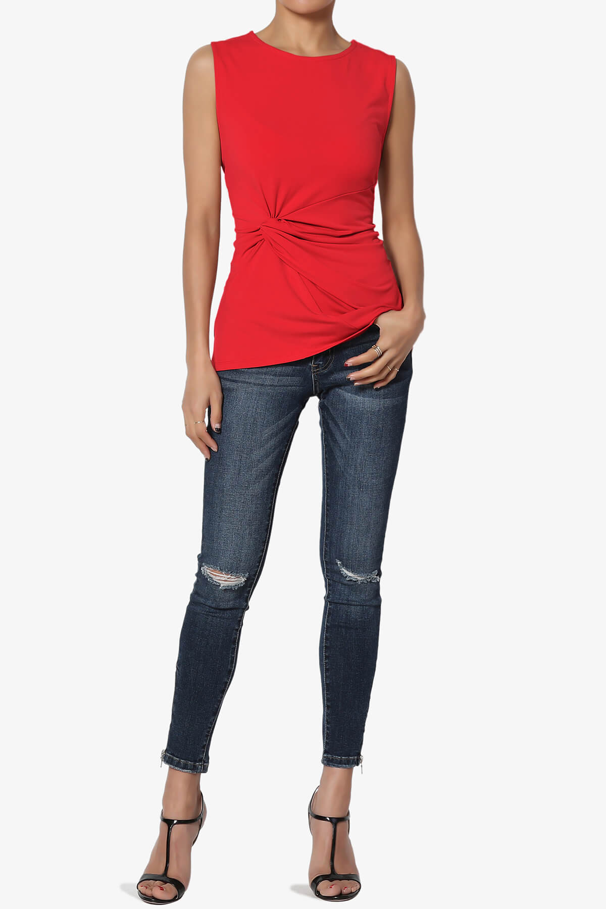 Load image into Gallery viewer, Qutie Knot Front Tank Top RED_6

