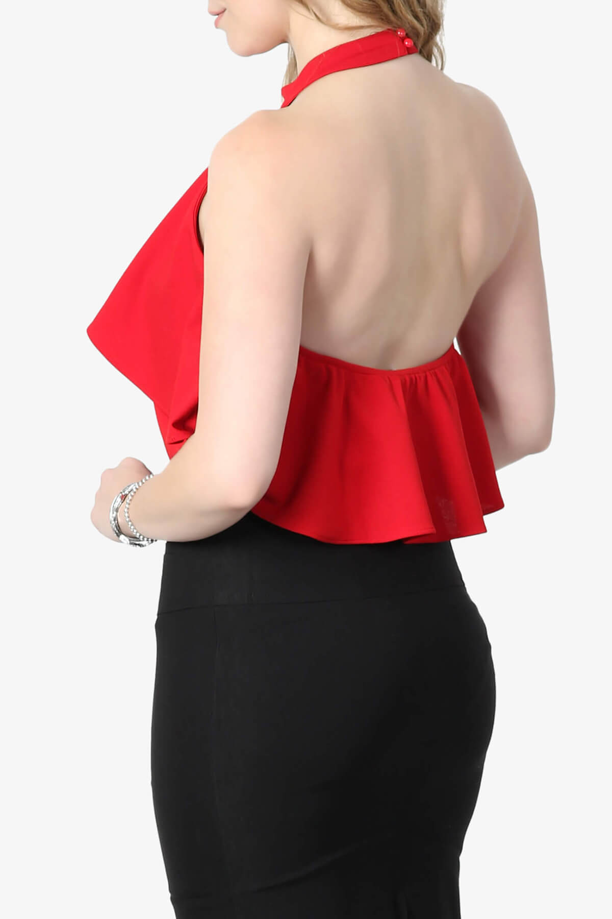 Load image into Gallery viewer, Raquel Ruffle Halter Bodysuit Top RED_4
