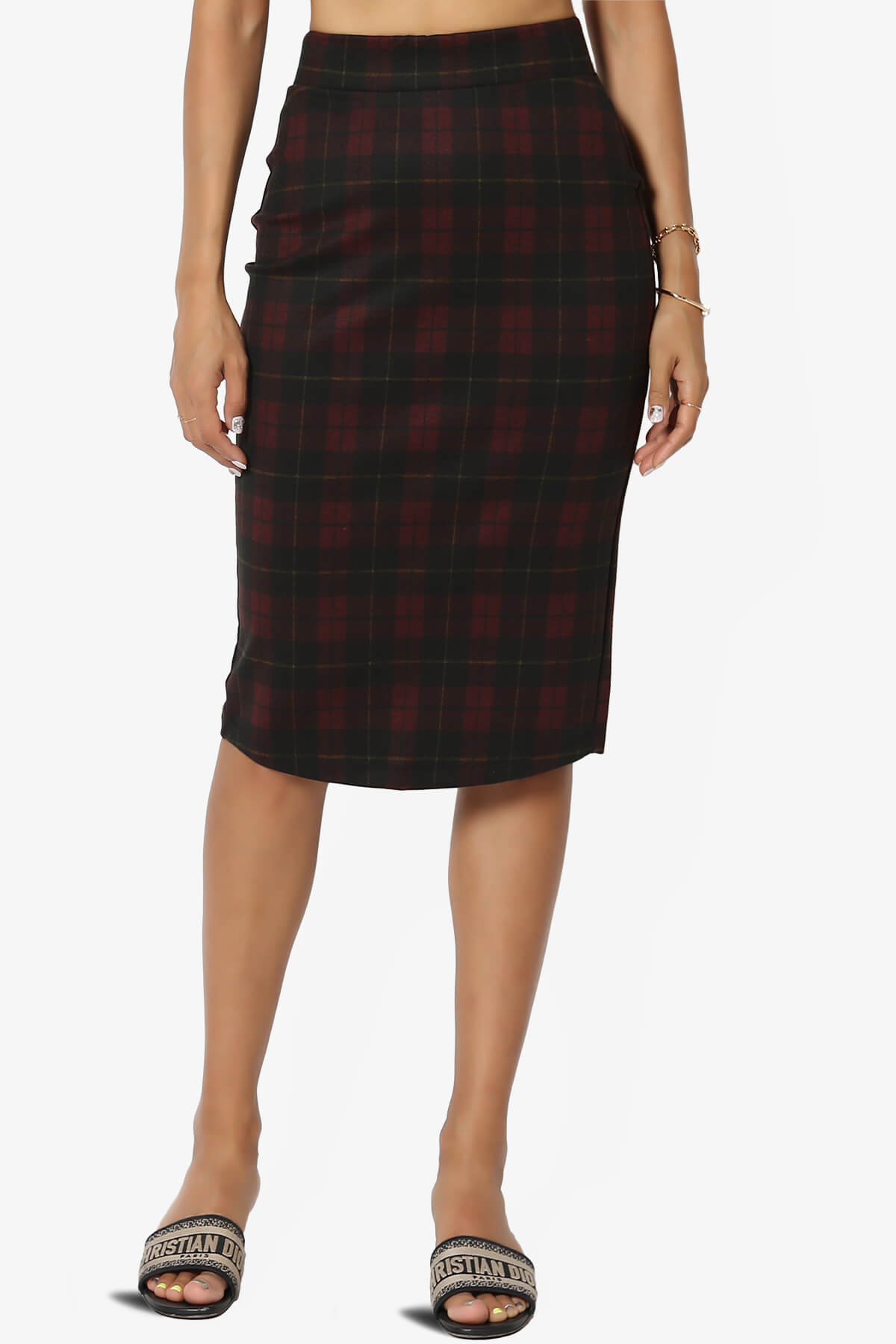 Load image into Gallery viewer, Reese Plaid Pencil Skirt BURGUNDY_1
