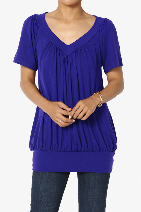 Load image into Gallery viewer, Rezume Shirred V-Neck Blouson Top BRIGHT BLUE_1
