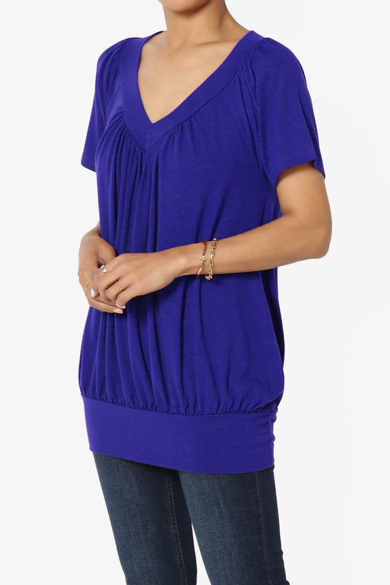 Load image into Gallery viewer, Rezume Shirred V-Neck Blouson Top BRIGHT BLUE_3
