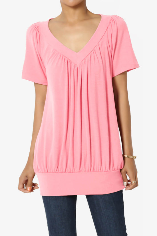 Load image into Gallery viewer, Rezume Shirred V-Neck Blouson Top BRIGHT PINK_1
