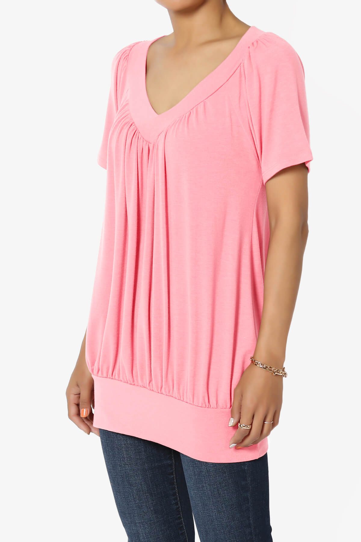 Load image into Gallery viewer, Rezume Shirred V-Neck Blouson Top BRIGHT PINK_3

