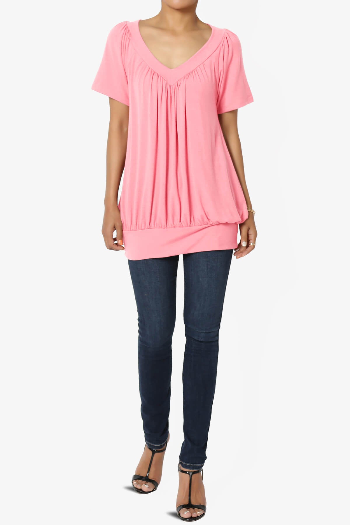 Load image into Gallery viewer, Rezume Shirred V-Neck Blouson Top BRIGHT PINK_6
