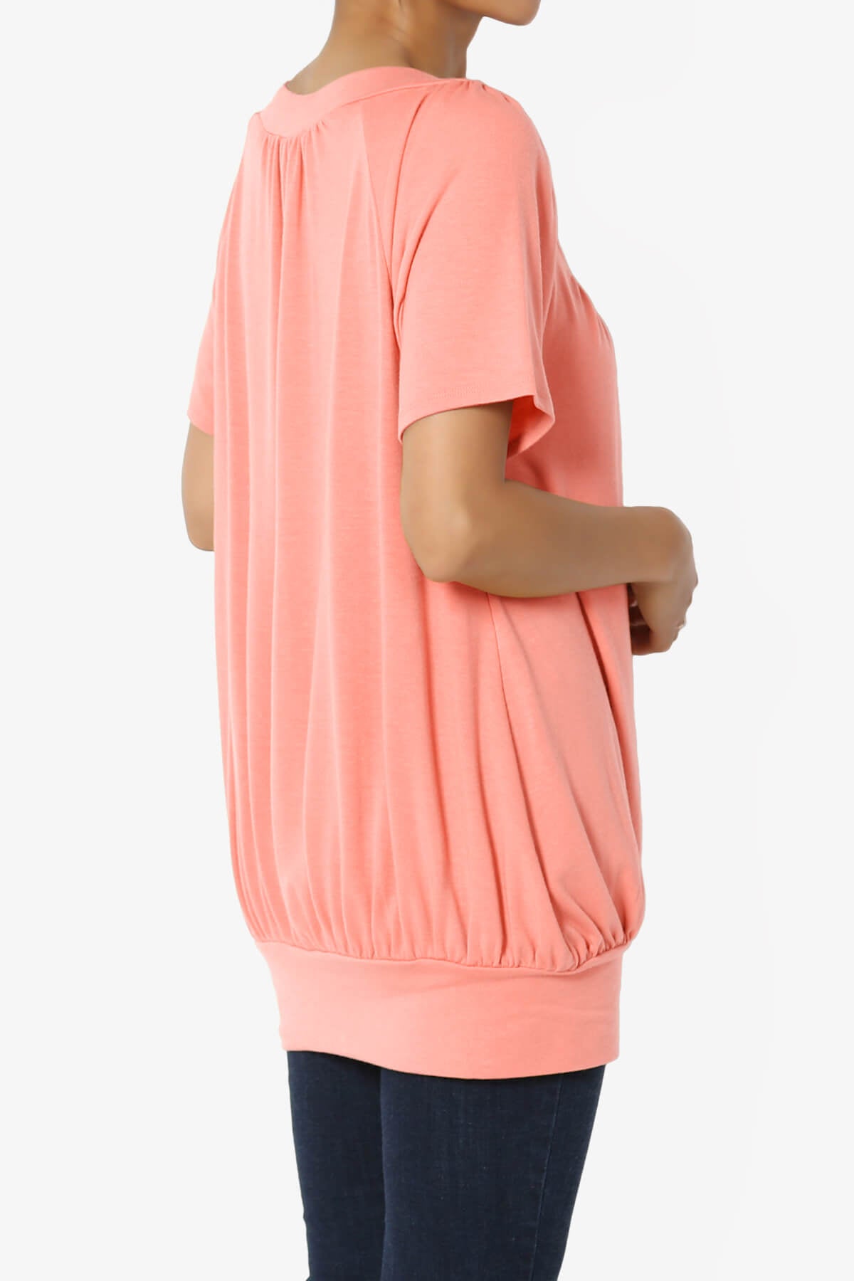 Load image into Gallery viewer, Rezume Shirred V-Neck Blouson Top CORAL_4
