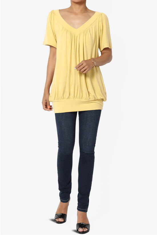 Load image into Gallery viewer, Rezume Shirred V-Neck Blouson Top DUSTY BANANA_6
