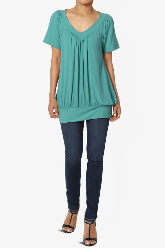 Load image into Gallery viewer, Rezume Shirred V-Neck Blouson Top DUSTY TEAL_6
