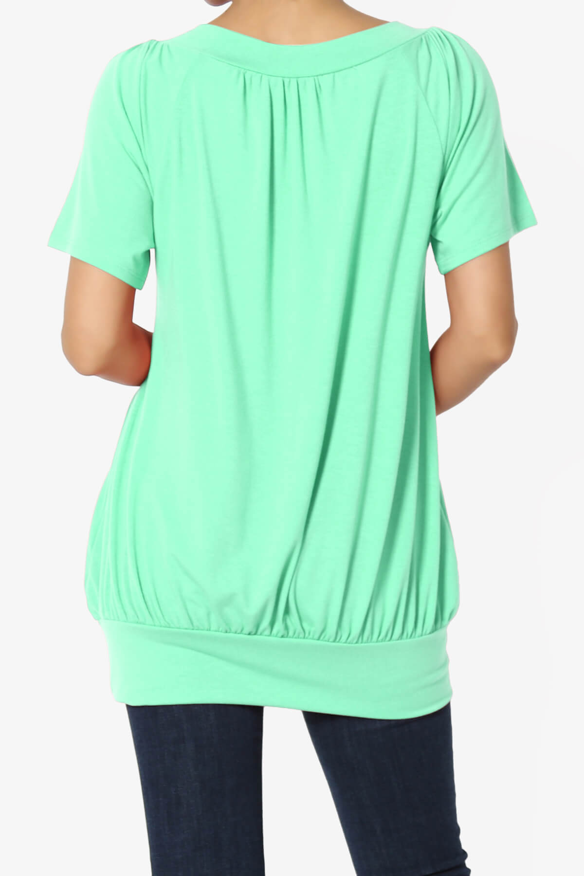 Load image into Gallery viewer, Rezume Shirred V-Neck Blouson Top GREEN MINT_2
