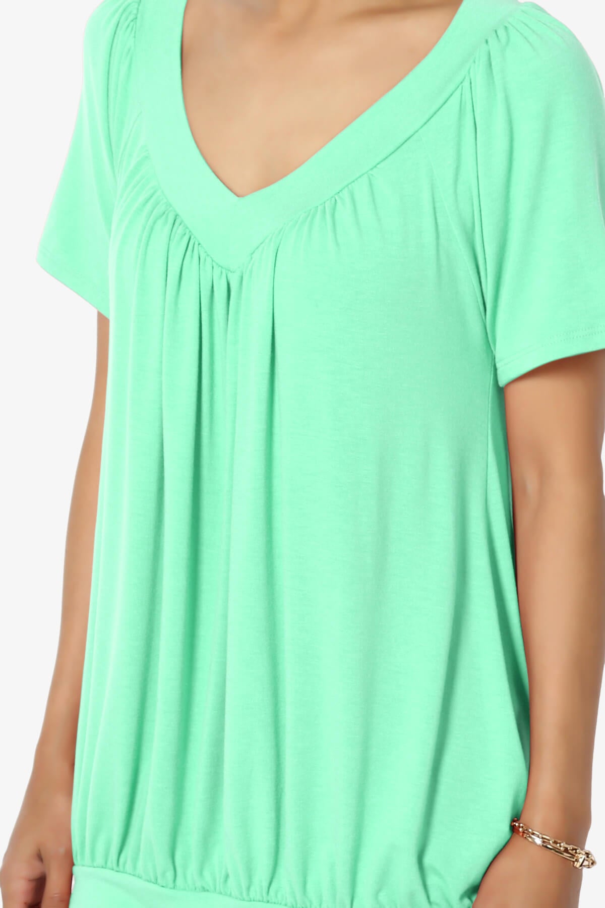 Load image into Gallery viewer, Rezume Shirred V-Neck Blouson Top GREEN MINT_5
