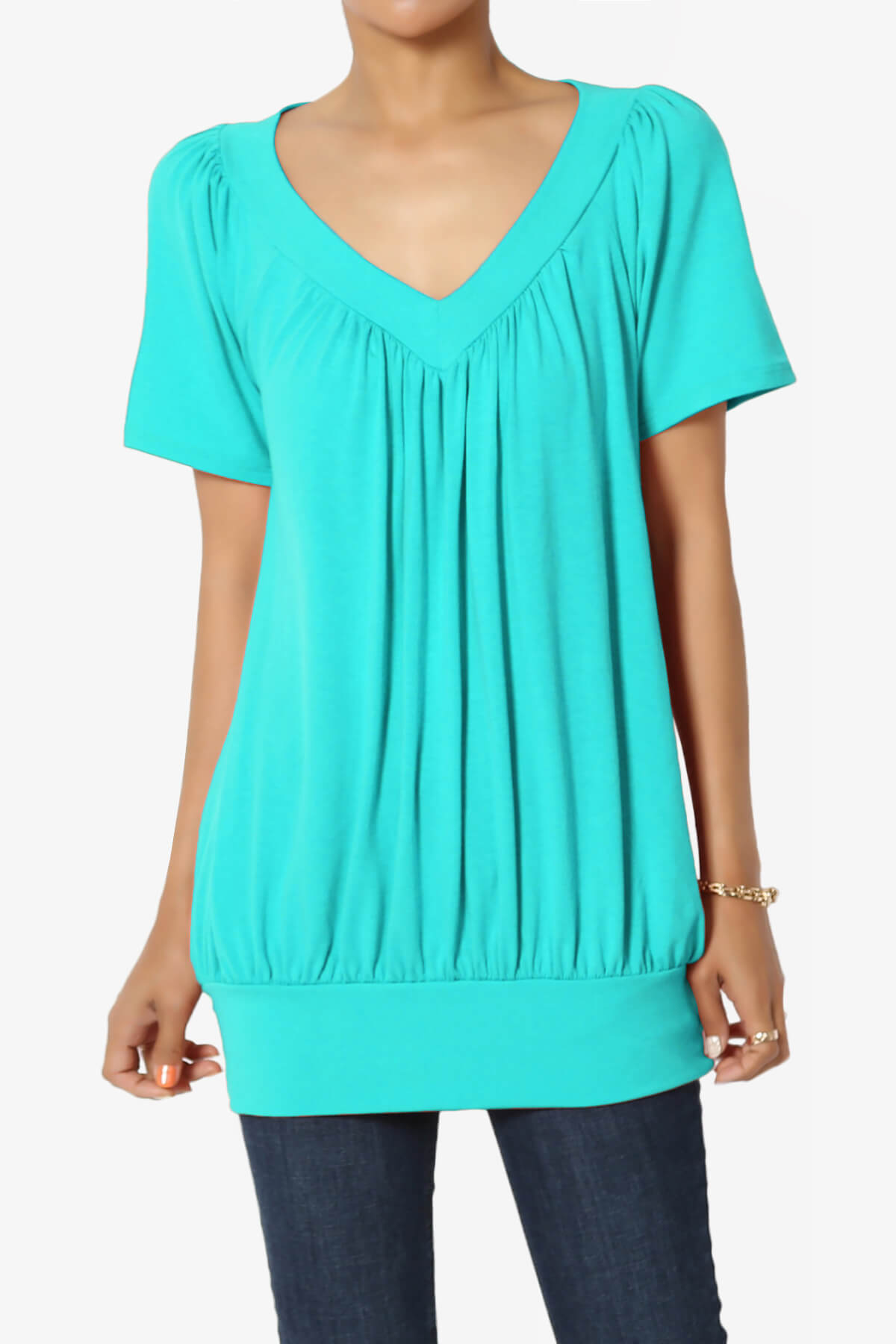 Load image into Gallery viewer, Rezume Shirred V-Neck Blouson Top ICE BLUE_1
