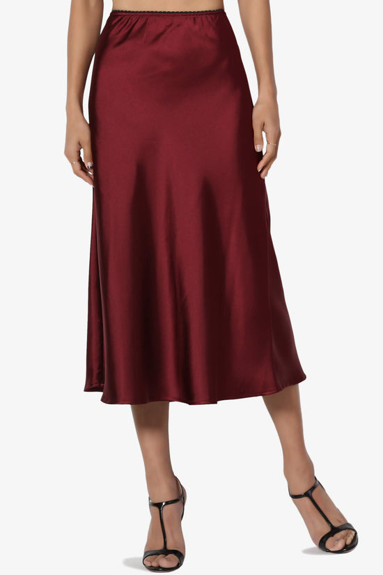 Manet Silky Satin A-Line Skirt BURGUNDY_1