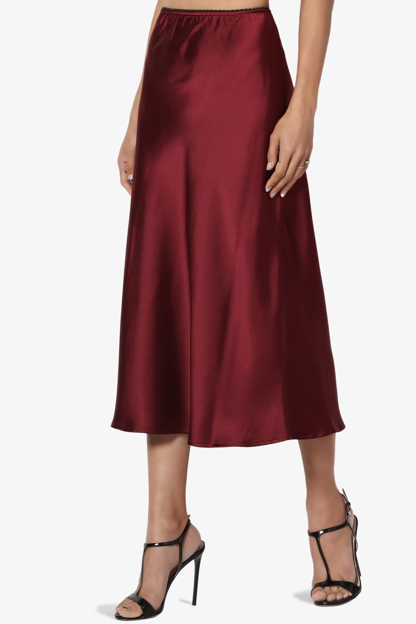 Load image into Gallery viewer, Manet Silky Satin A-Line Skirt BURGUNDY_3
