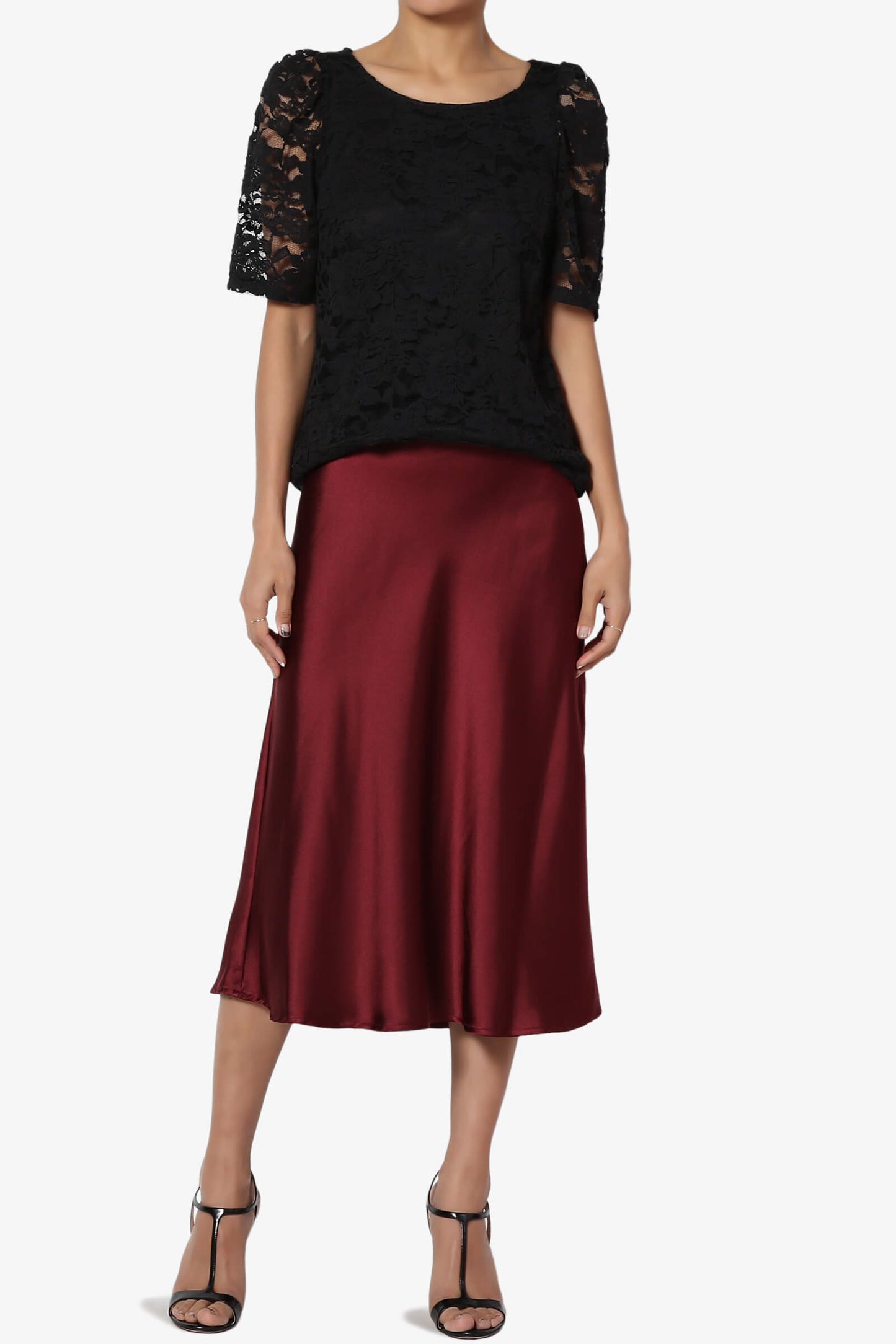Load image into Gallery viewer, Manet Silky Satin A-Line Skirt BURGUNDY_6
