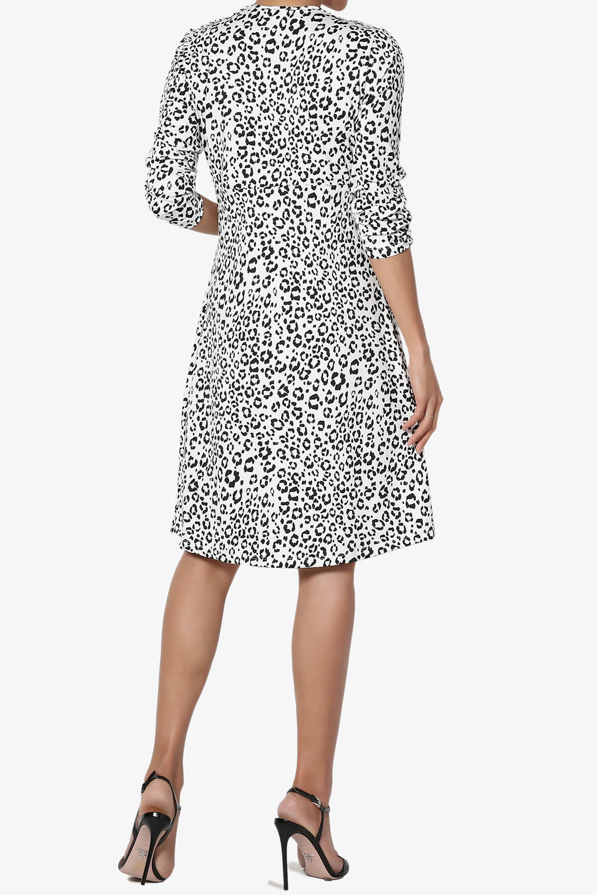 Jimmy Leopard Print 3/4 Sleeve V-Neck Dress WHITE_2