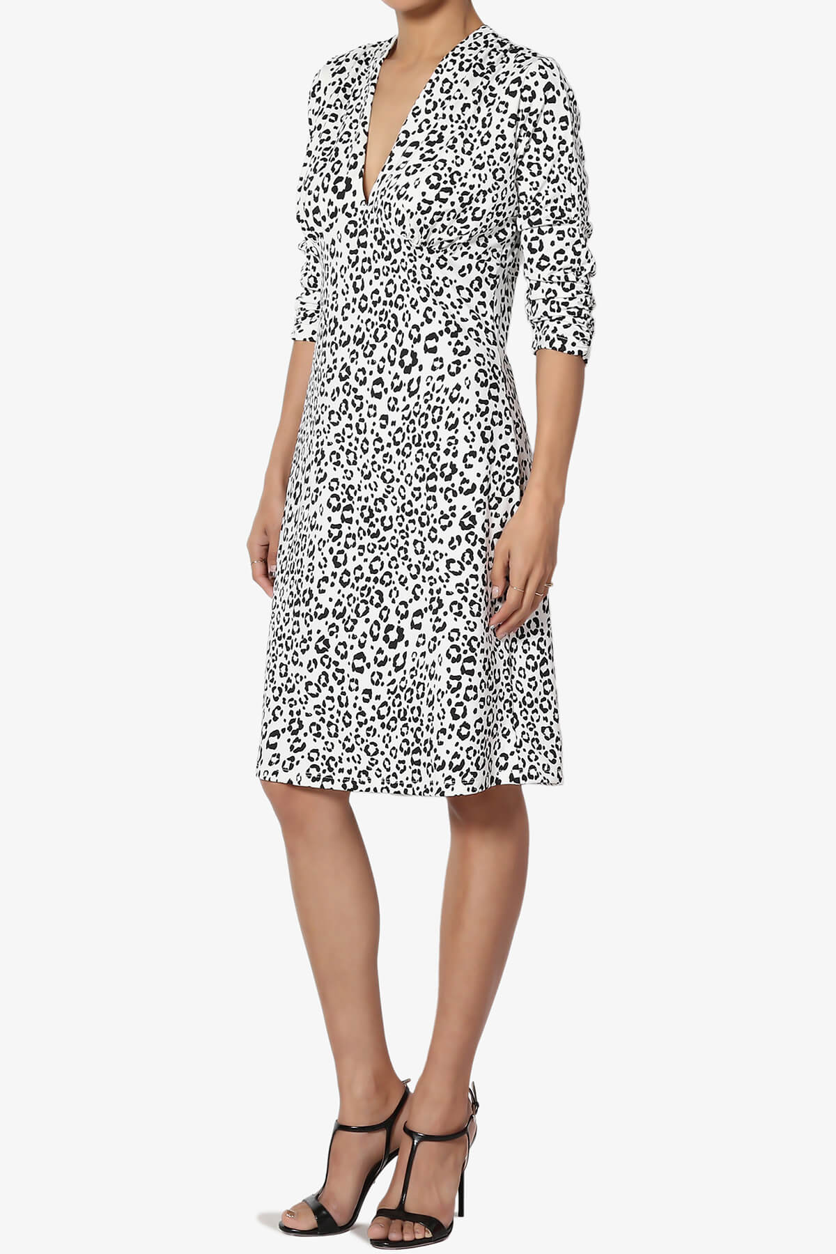 Load image into Gallery viewer, Jimmy Leopard Print 3/4 Sleeve V-Neck Dress WHITE_3
