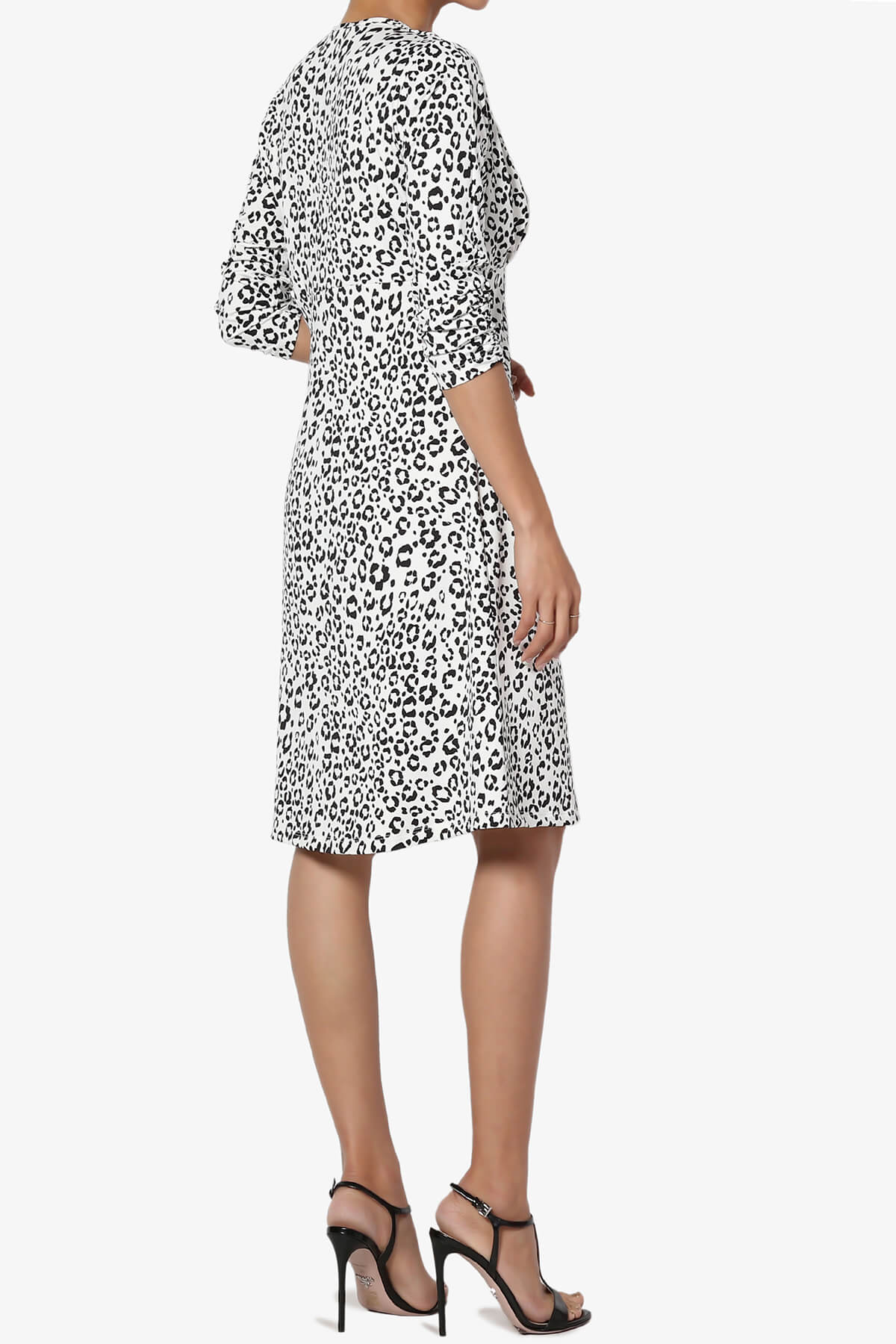 Load image into Gallery viewer, Jimmy Leopard Print 3/4 Sleeve V-Neck Dress WHITE_4
