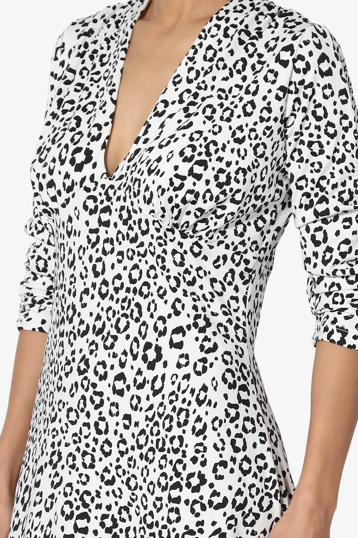 Load image into Gallery viewer, Jimmy Leopard Print 3/4 Sleeve V-Neck Dress WHITE_5

