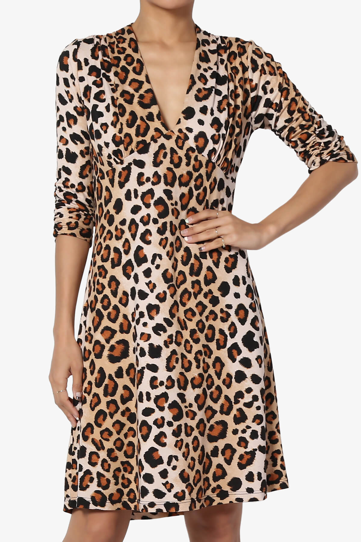 Load image into Gallery viewer, Delray Leopard Print 3/4 Sleeve V-Neck Dress LEOPARD_1
