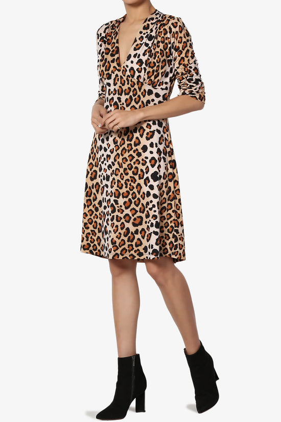 Load image into Gallery viewer, Delray Leopard Print 3/4 Sleeve V-Neck Dress LEOPARD_3
