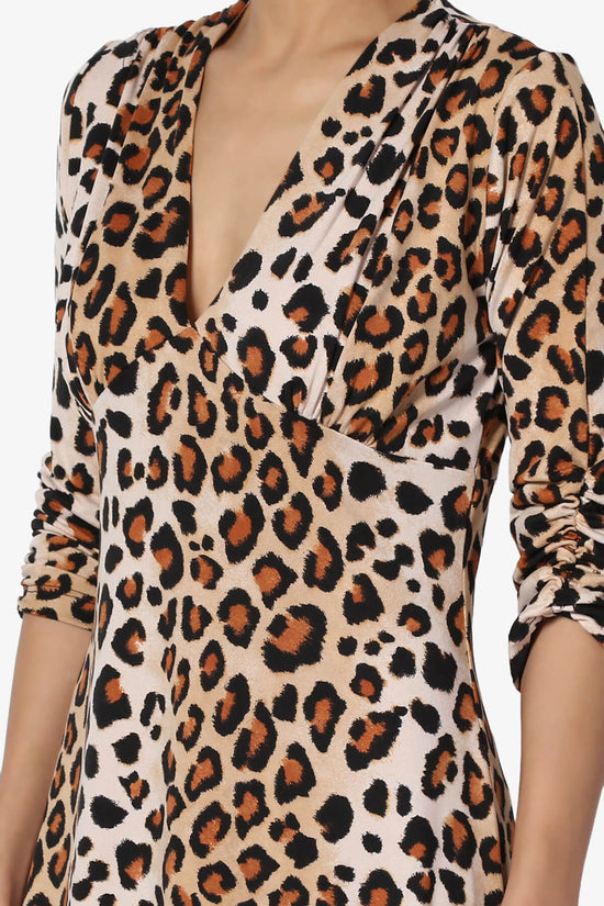 Load image into Gallery viewer, Delray Leopard Print 3/4 Sleeve V-Neck Dress LEOPARD_5
