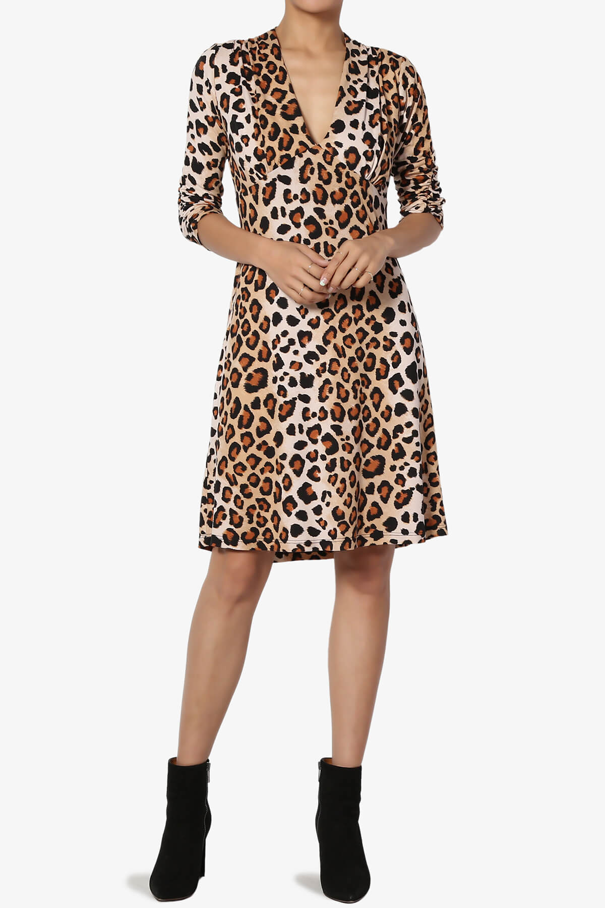 Load image into Gallery viewer, Delray Leopard Print 3/4 Sleeve V-Neck Dress LEOPARD_6
