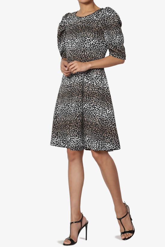 Load image into Gallery viewer, Johnny Puff Sleeve Animal Print Dress BLACK_3
