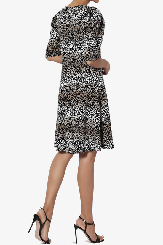 Load image into Gallery viewer, Johnny Puff Sleeve Animal Print Dress BLACK_4
