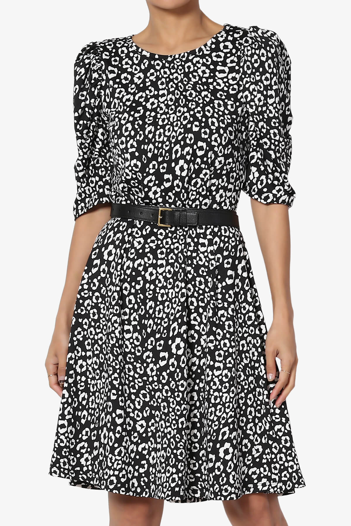 Load image into Gallery viewer, Jimmy Puff Sleeve Leopard Print Dress BLACK_1
