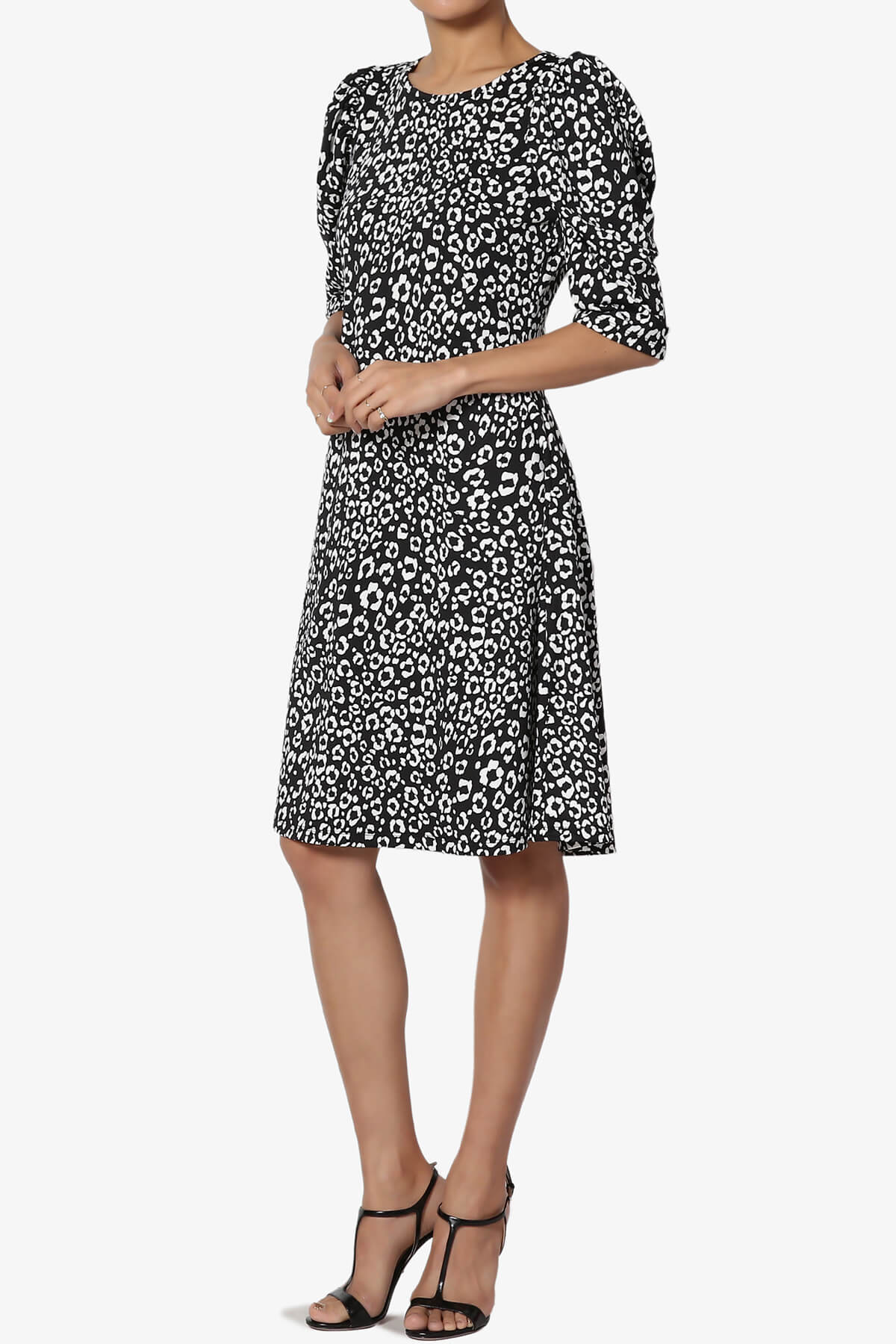 Jimmy Puff Sleeve Leopard Print Dress BLACK_3